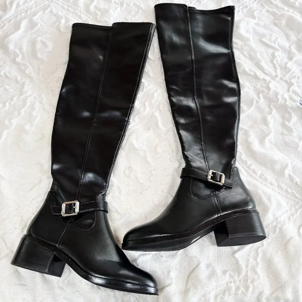 Dolce Vita Elyse Over-The-Knee Buckle Block Heel Boot Size 7 New